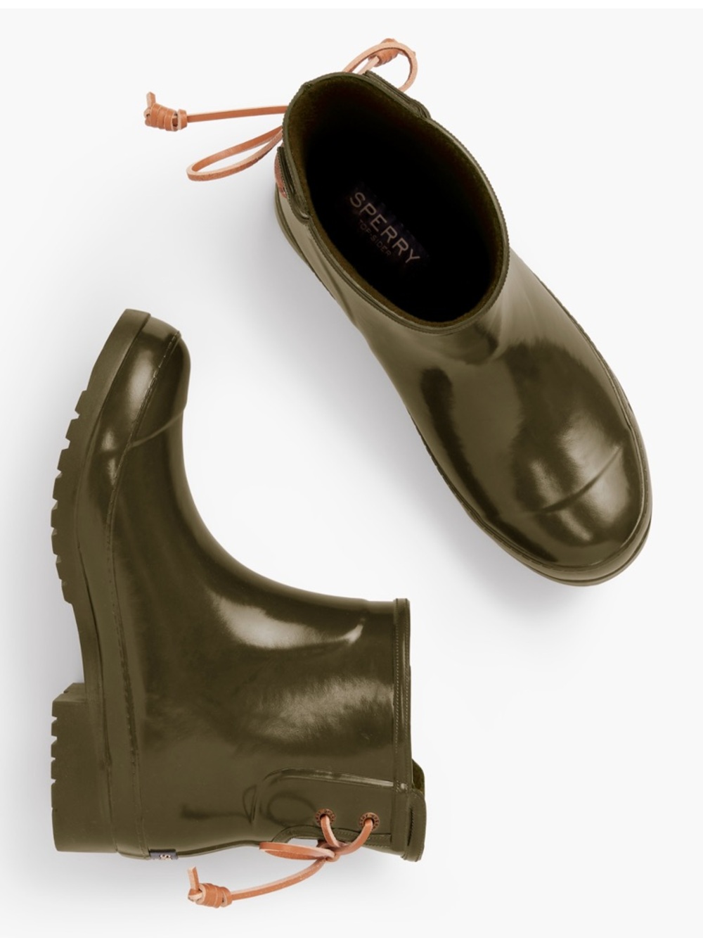 Sperry Olive Glossy Rain Boots size 10